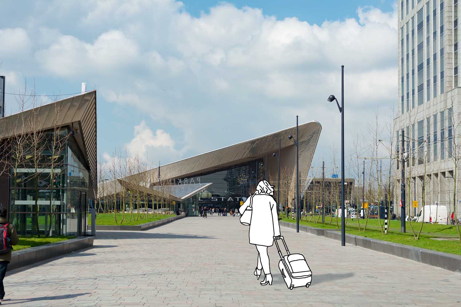 Drawing woman on her way to the station